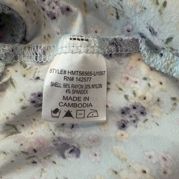 Floral Puff Sleeve Cropped Blouse With Button Front & Tie Detail -Junior Size L - Picture 6 of 11